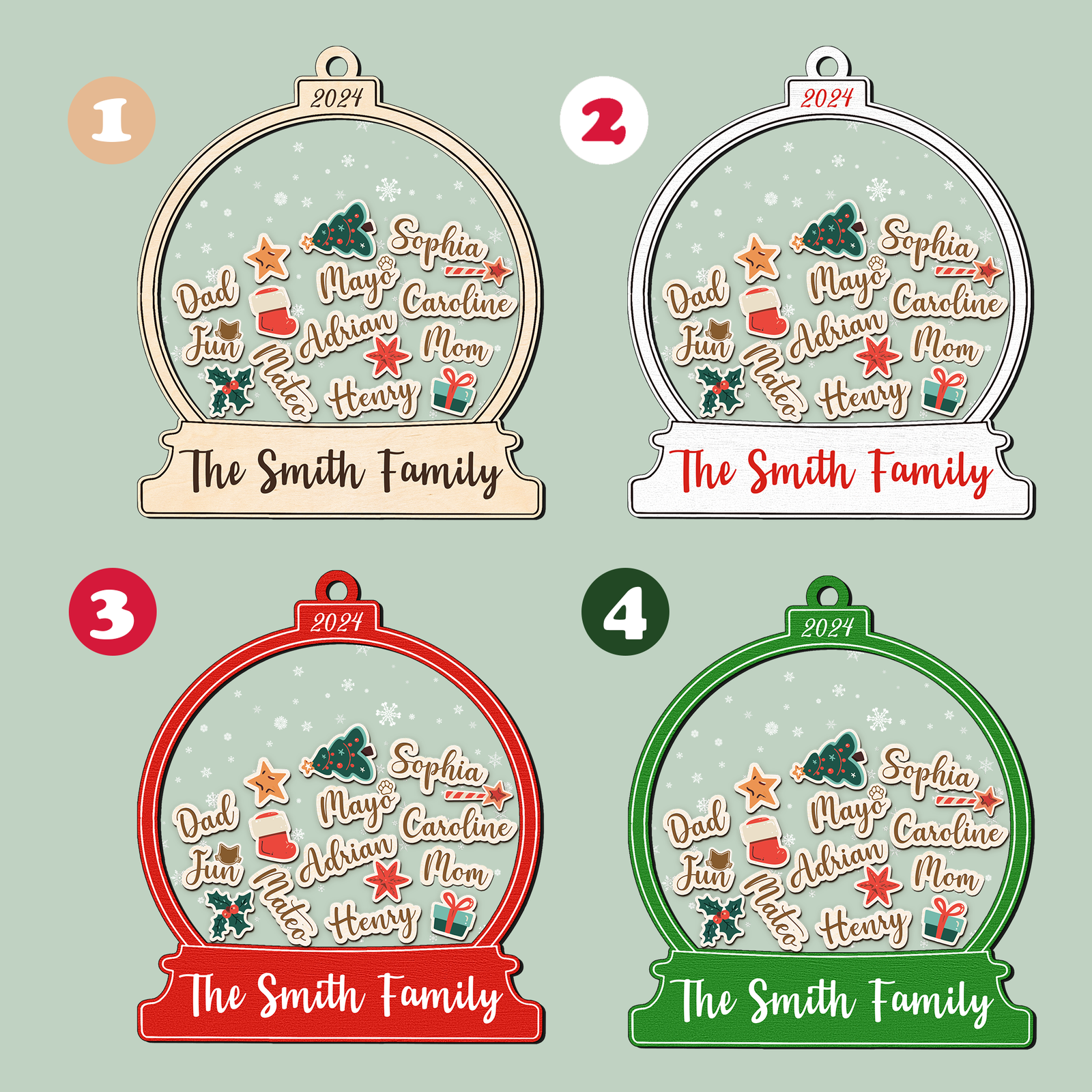 Personalized Family Christmas Ornaments, Custom Family Names Christmas Tree Decorations CF220 - Kindlytoys