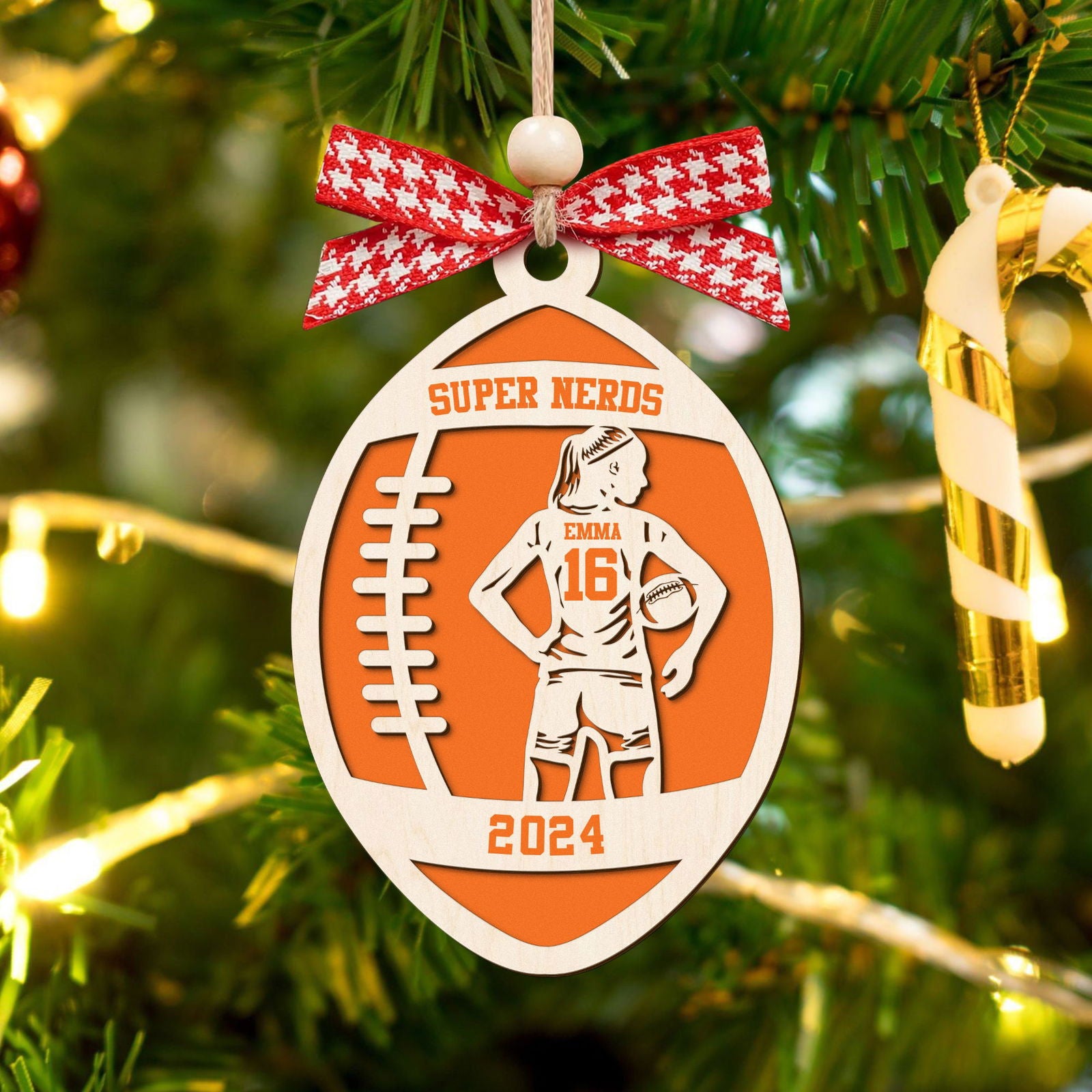 Personalized Football Ornament, 2 Layered and Engraved Wooden Ornament CF424 - Kindlytoys