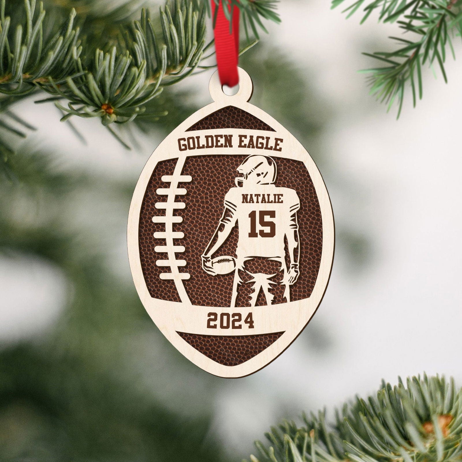 Personalized Football Ornament, 2 Layered and Engraved Wooden Ornament CF424 - Kindlytoys