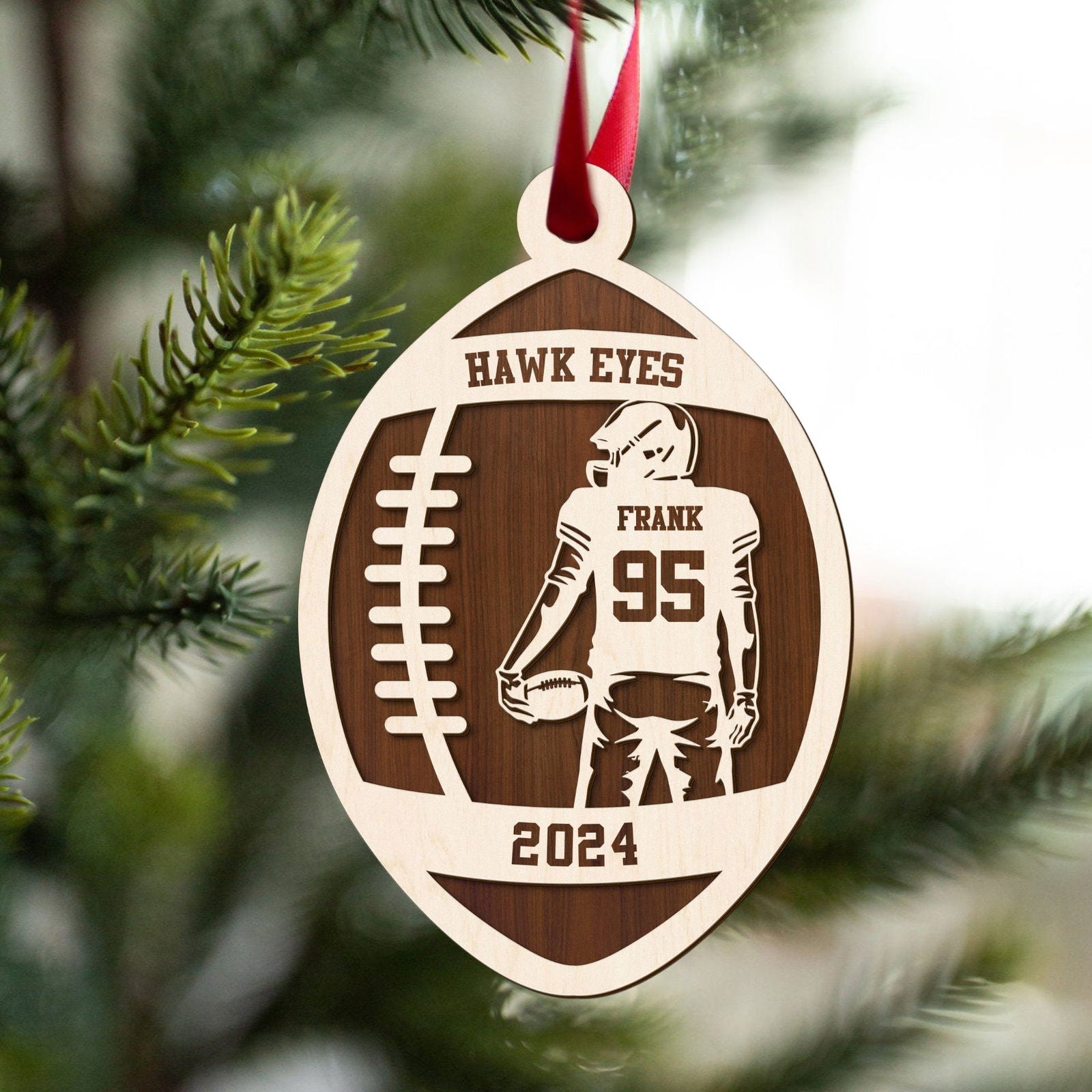 Personalized Football Ornament, 2 Layered and Engraved Wooden Ornament CF424 - Kindlytoys