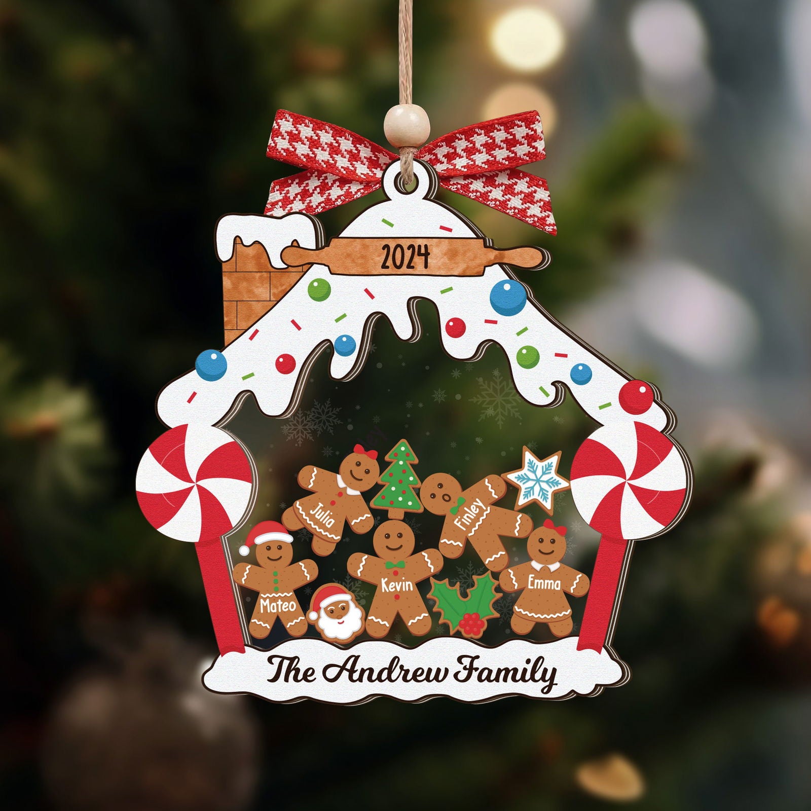 Personalized Gingerbread Family Christmas Ornament, Family 5 Layers Shaker Ornament Wood and Acrylic CF198 - Kindlytoys