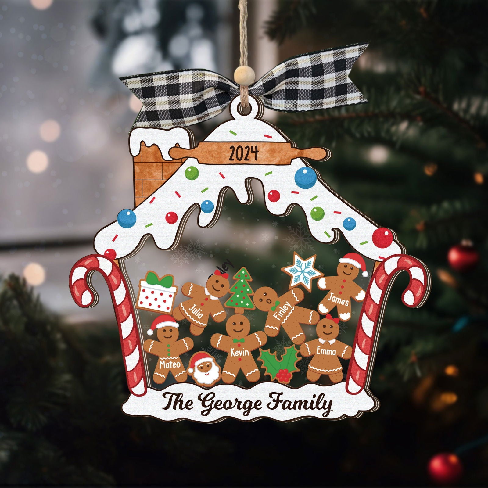 Personalized Gingerbread Family Christmas Ornament, Family 5 Layers Shaker Ornament Wood and Acrylic CF198 - Kindlytoys