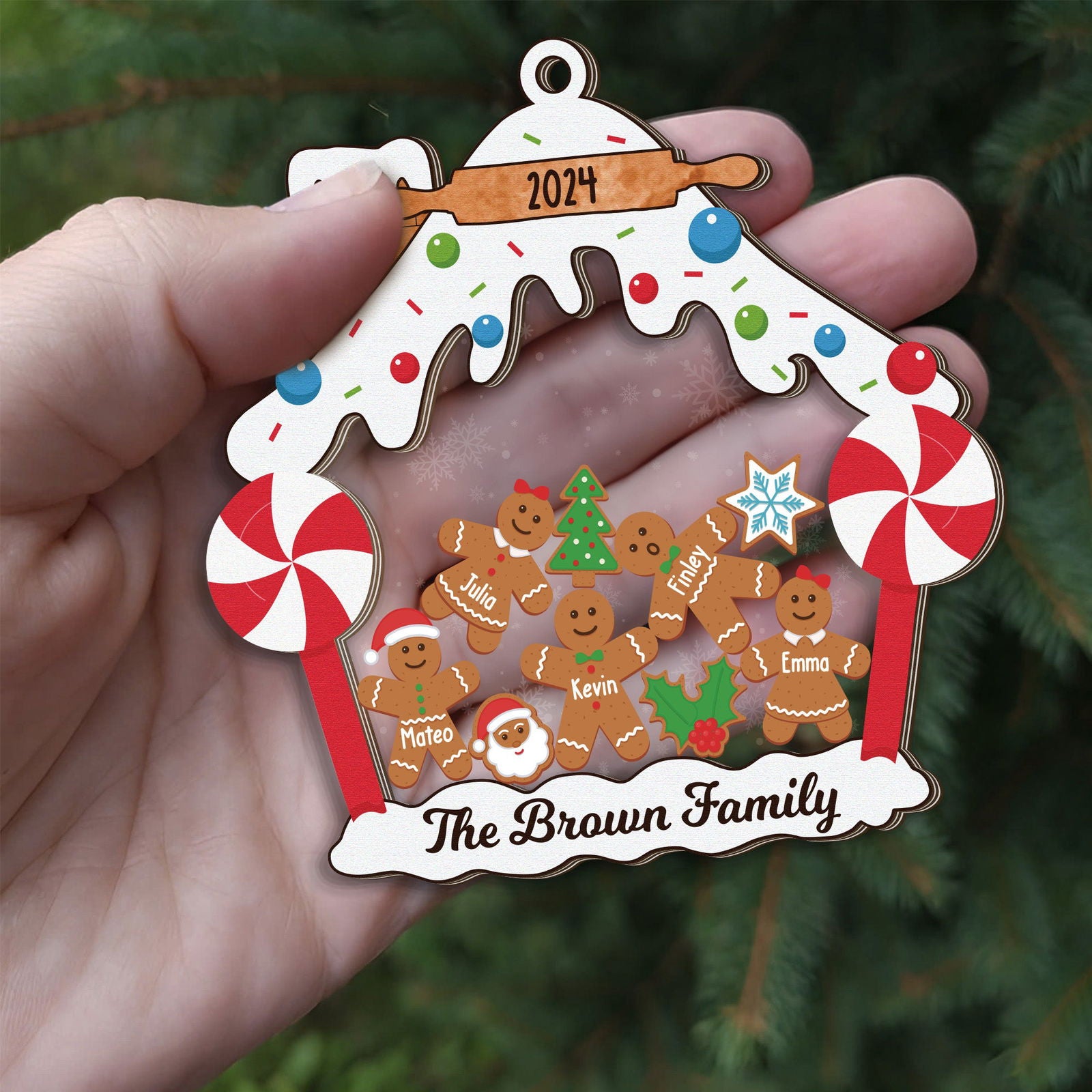 Personalized Gingerbread Family Christmas Ornament, Family 5 Layers Shaker Ornament Wood and Acrylic CF198 - Kindlytoys