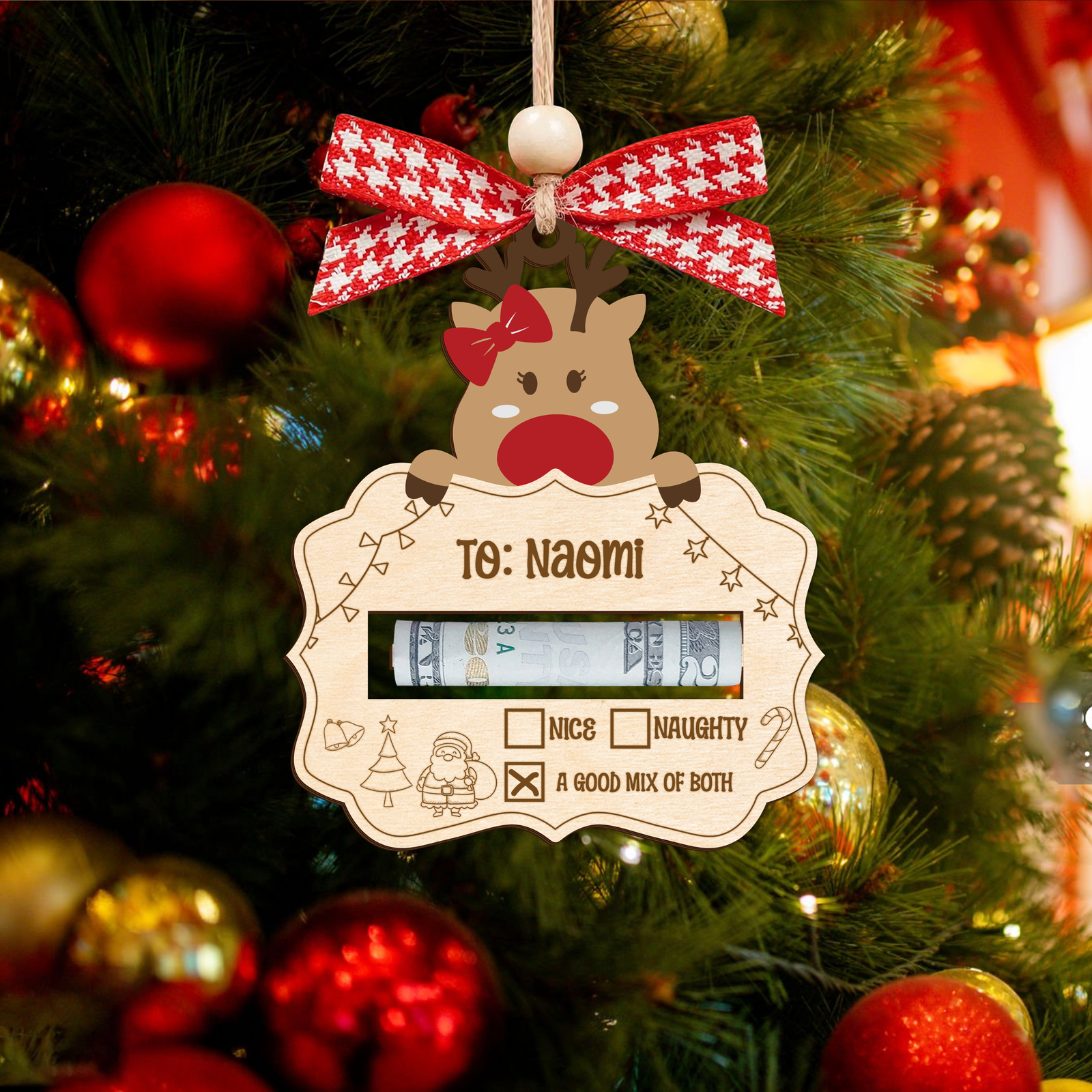 Personalized Good Mix Of Both Money Holder Ornament, Cute Reindeer Money Holder MH42 - Kindlytoys