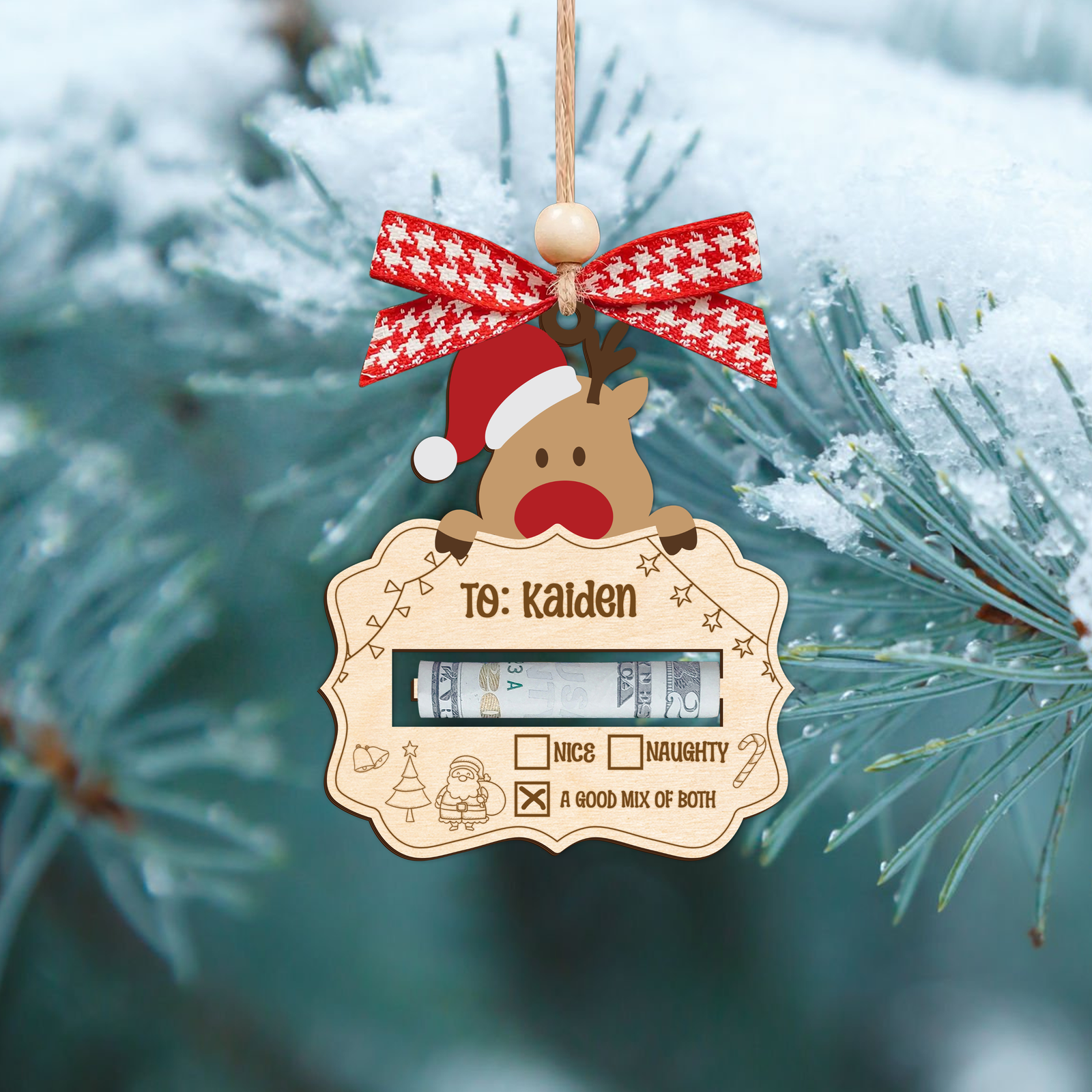 Personalized Good Mix Of Both Money Holder Ornament, Cute Reindeer Money Holder MH42 - Kindlytoys