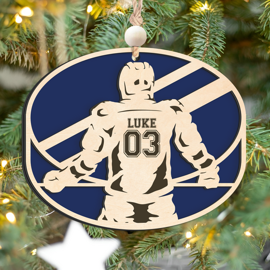 Personalized Hockey 2 Layered Wooden Ornament, Custom Name Number Hockey Player Christmas Ornament, CF929 - Kindlytoys