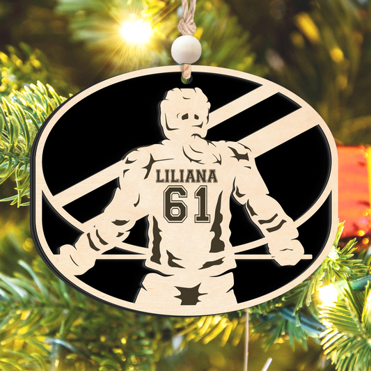 Personalized Hockey 2 Layered Wooden Ornament, Custom Name Number Hockey Player Christmas Ornament, CF929 - Kindlytoys