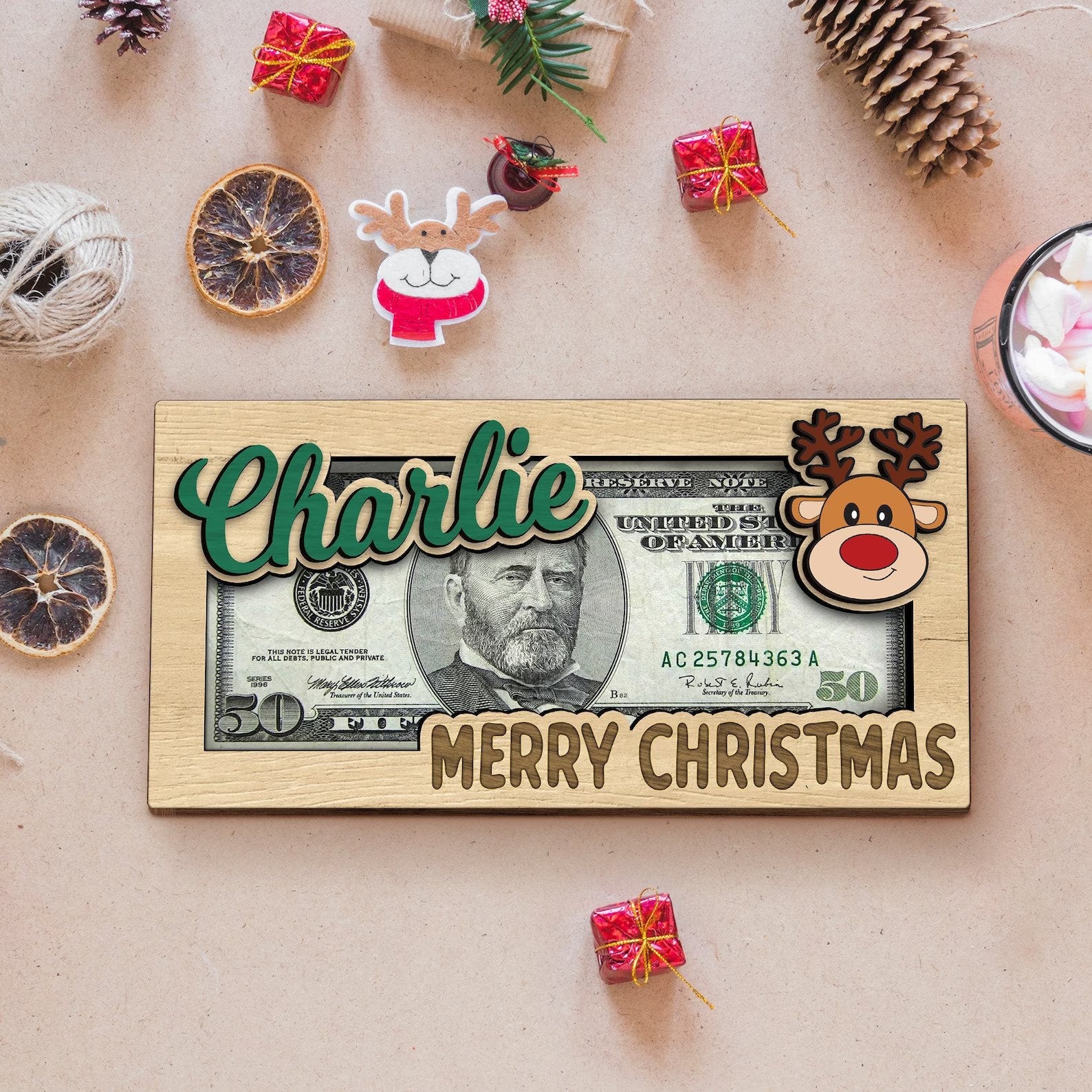 Personalized Santa Christmas Money Holder, Family Christmas Gift, Christmas Stocking Stuffer MH02 - Kindlytoys