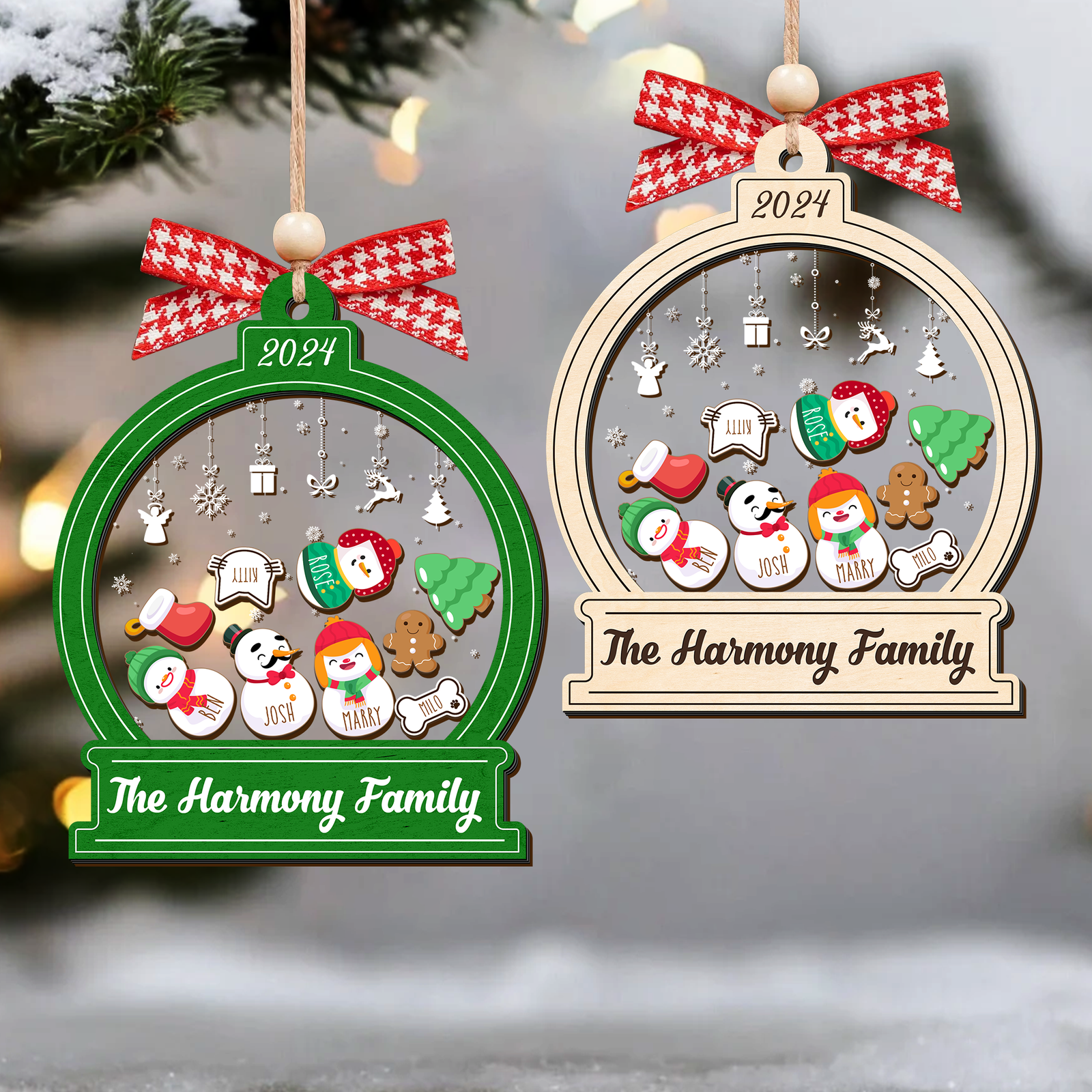 Personalized Snowman Family Christmas Ornament 2024 – Custom 3-Layer Shaker Ornament CF105 - Kindlytoys