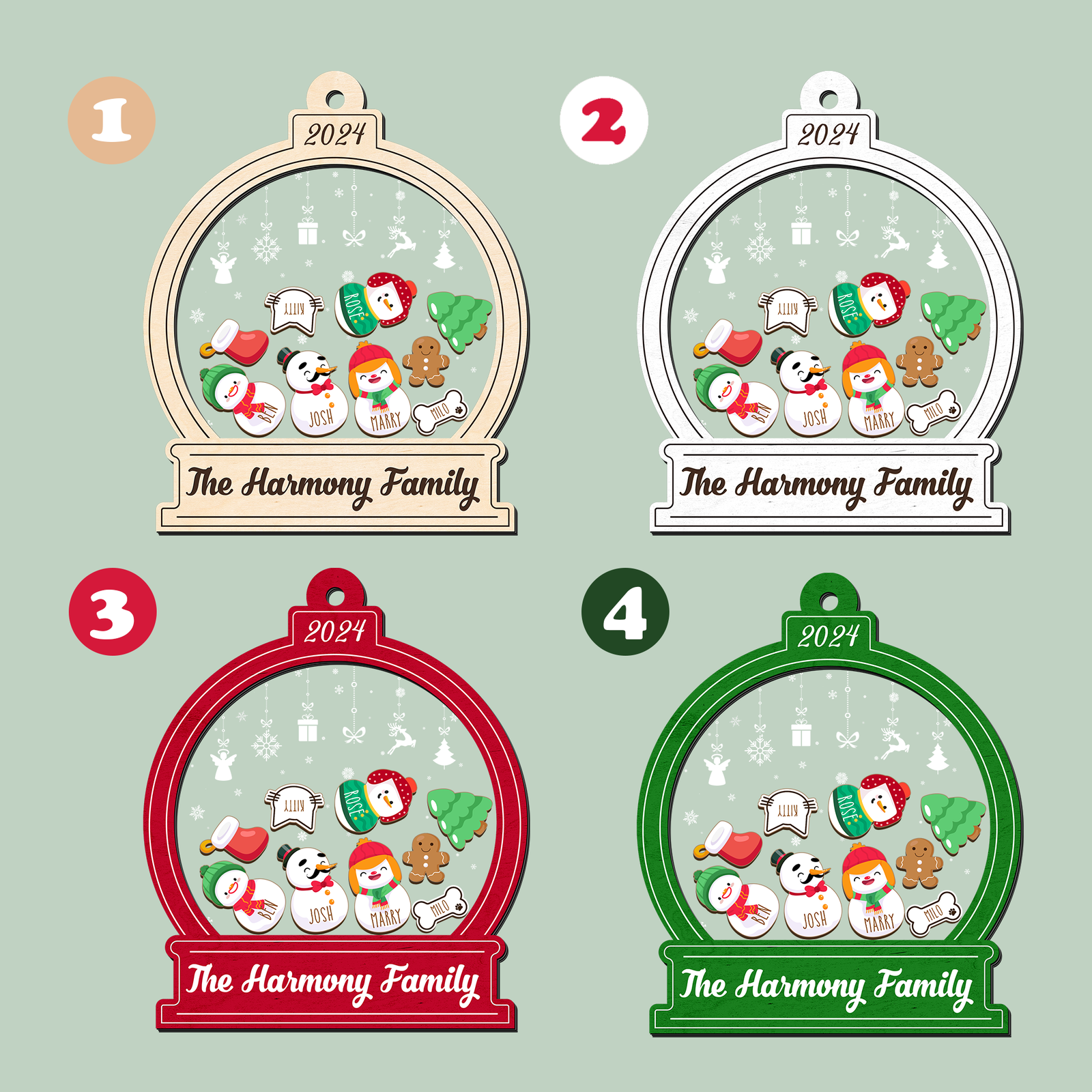 Personalized Snowman Family Christmas Ornament 2024 – Custom 3-Layer Shaker Ornament CF105 - Kindlytoys