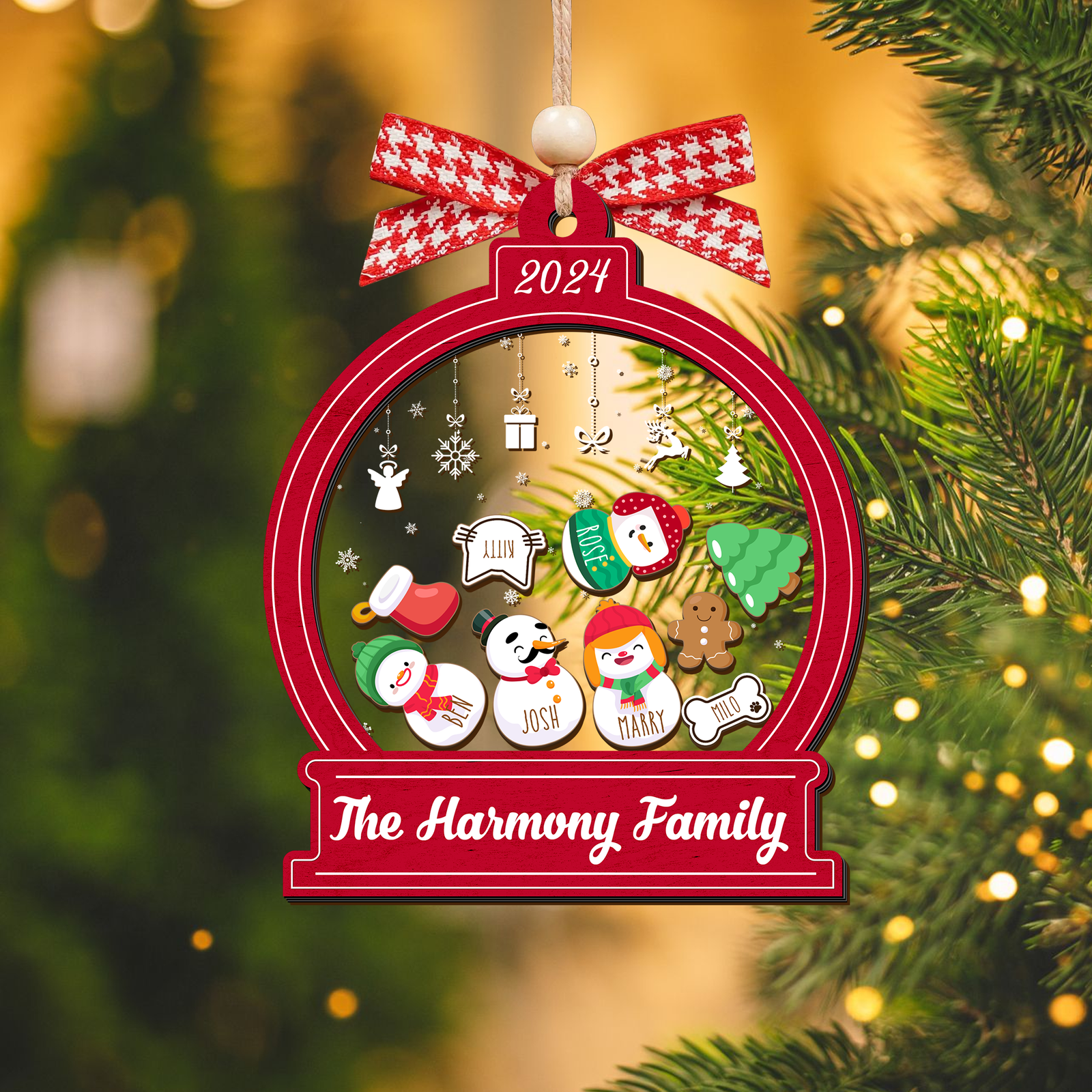 Personalized Snowman Family Christmas Ornament 2024 – Custom 3-Layer Shaker Ornament CF105 - Kindlytoys