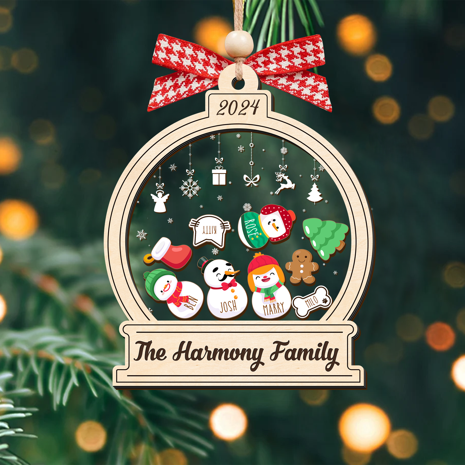Personalized Snowman Family Christmas Ornament 2024 – Custom 3-Layer Shaker Ornament CF105 - Kindlytoys