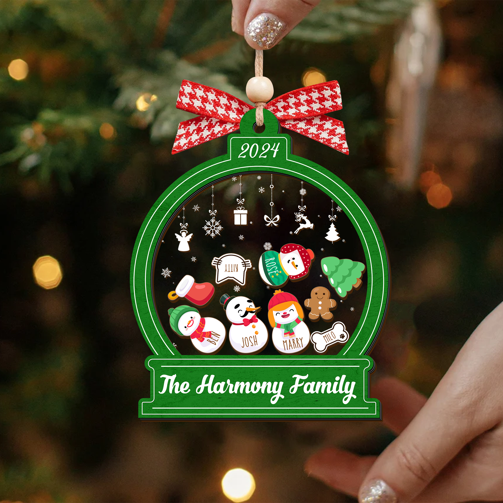 Personalized Snowman Family Christmas Ornament 2024 – Custom 3-Layer Shaker Ornament CF105 - Kindlytoys