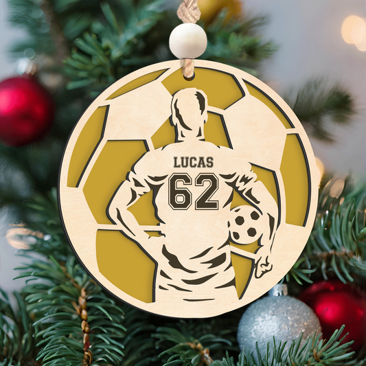 Personalized Soccer Christmas Ornament, Soccer Wooden Ornament 2 Layers,  CF926 - Kindlytoys