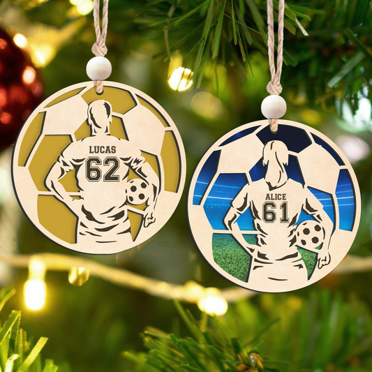 Personalized Soccer Christmas Ornament, Soccer Wooden Ornament 2 Layers,  CF926 - Kindlytoys