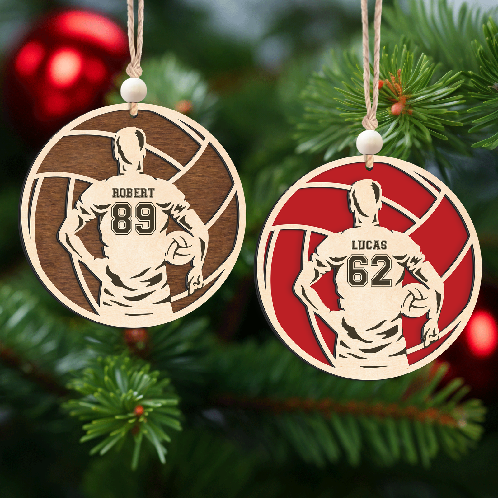Personalized Volleyball 2 Layered Wooden Ornament, Custom Name Number Volleyball Player Christmas Ornament, CF930 - Kindlytoys