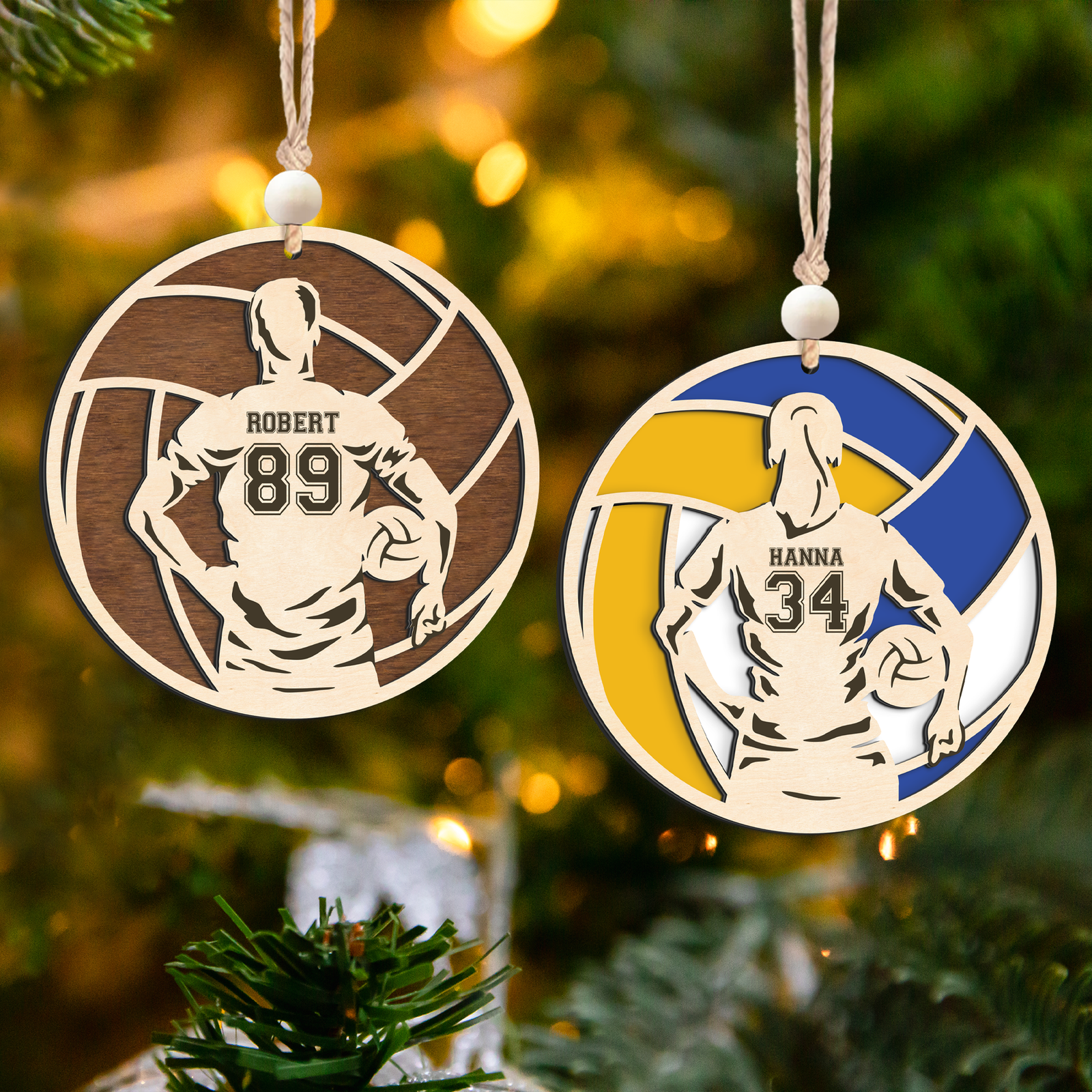 Personalized Volleyball 2 Layered Wooden Ornament, Custom Name Number Volleyball Player Christmas Ornament, CF930 - Kindlytoys