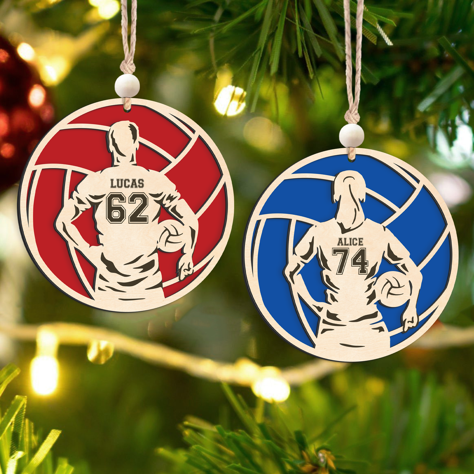 Personalized Volleyball 2 Layered Wooden Ornament, Custom Name Number Volleyball Player Christmas Ornament, CF930 - Kindlytoys