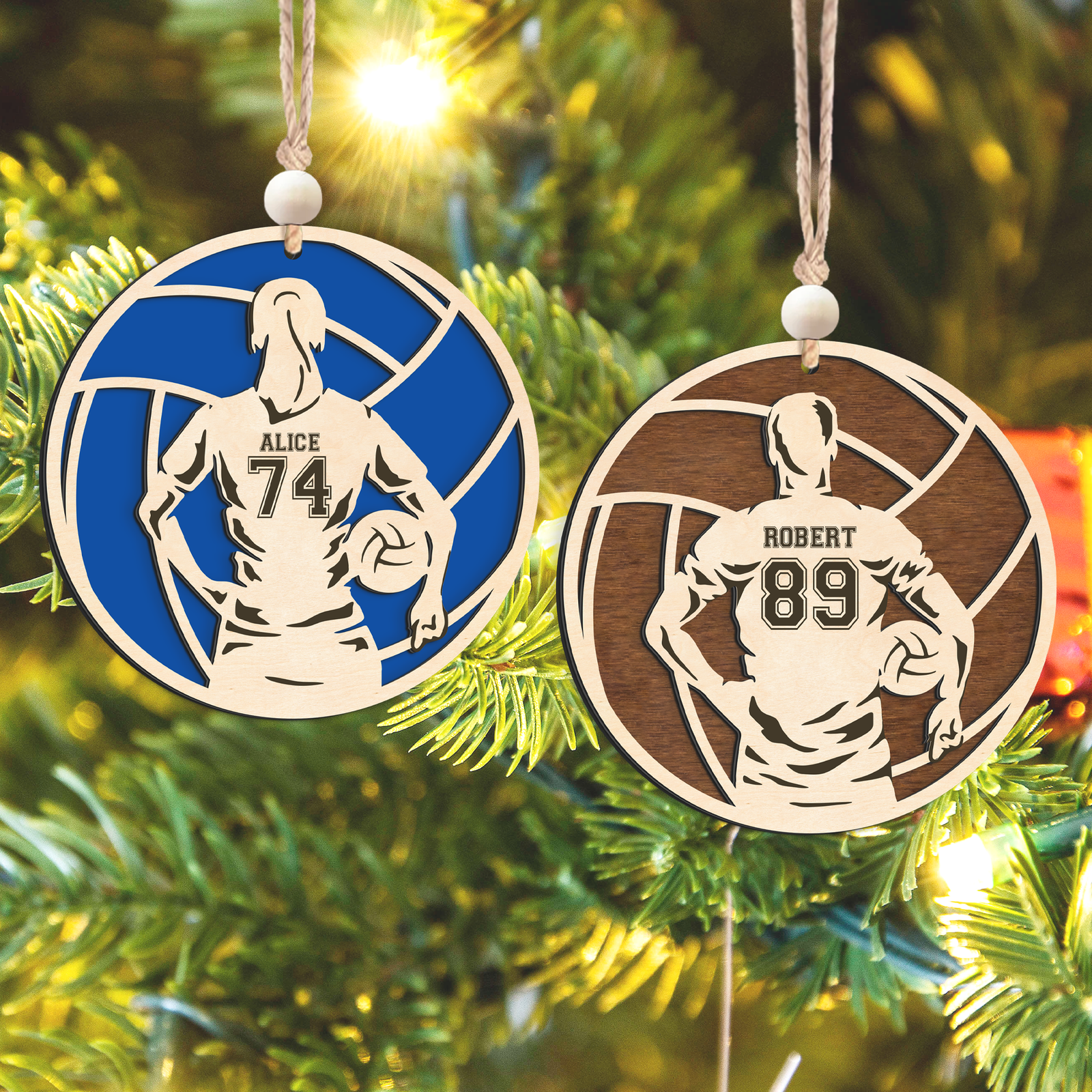 Personalized Volleyball 2 Layered Wooden Ornament, Custom Name Number Volleyball Player Christmas Ornament, CF930 - Kindlytoys