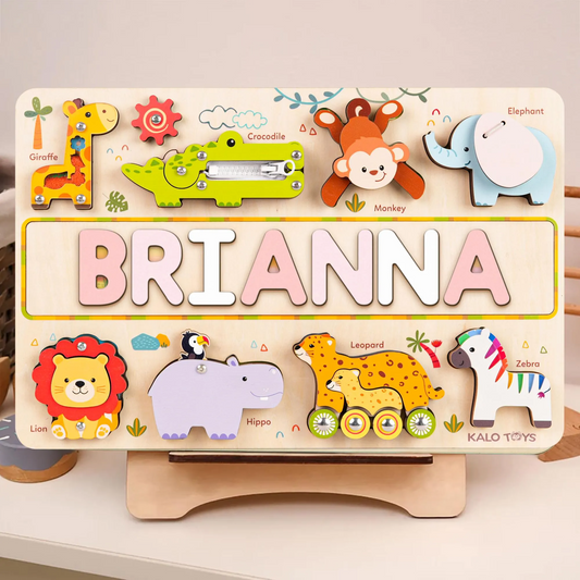 Newborn Sensory Toys - Personalized Safari Name Puzzle NP58