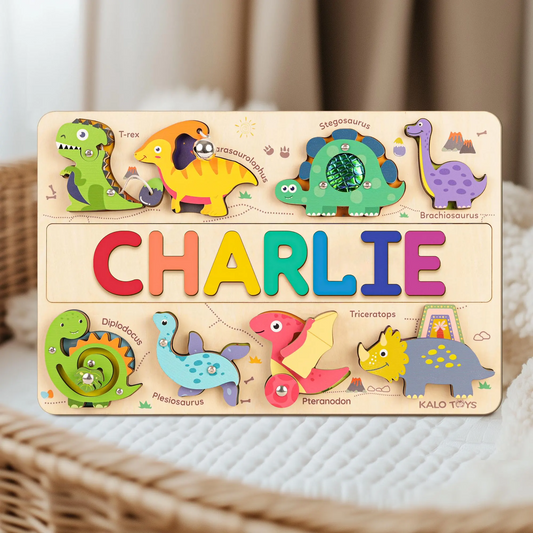 Personalized Dinosaur Name Puzzle, Wooden Montessori Toys, Baby Gift, Baby Girl- Boy Toys, Gift for Kid, First Birthday Gift NP59