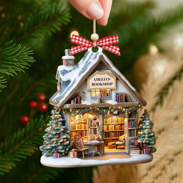 Book Lover Ornament, Custom Bookshelf Ornament, Personalized Name Ornament, Christmas Gift for Readers, Teachers, Librarians