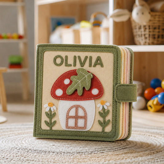 Mushroom Theme - Personalized Busy Book For Kids, Handmade Felt Quite Book, Montessori Fabric Busy Book (Copy) (Copy) (Copy)
