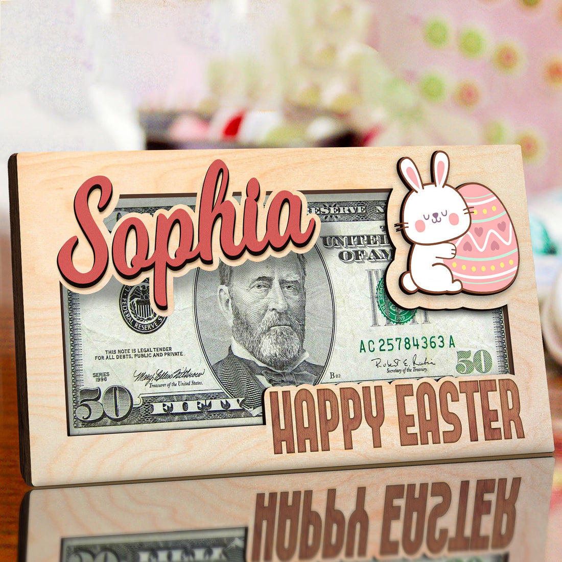 Bunny Rabbit Money Holder, Easter Gift for Kids, Custom Name Bunny Tag, Easter Keepsake, Easter Decor Baby Shower Gifts, Baby Girl Gift MH06