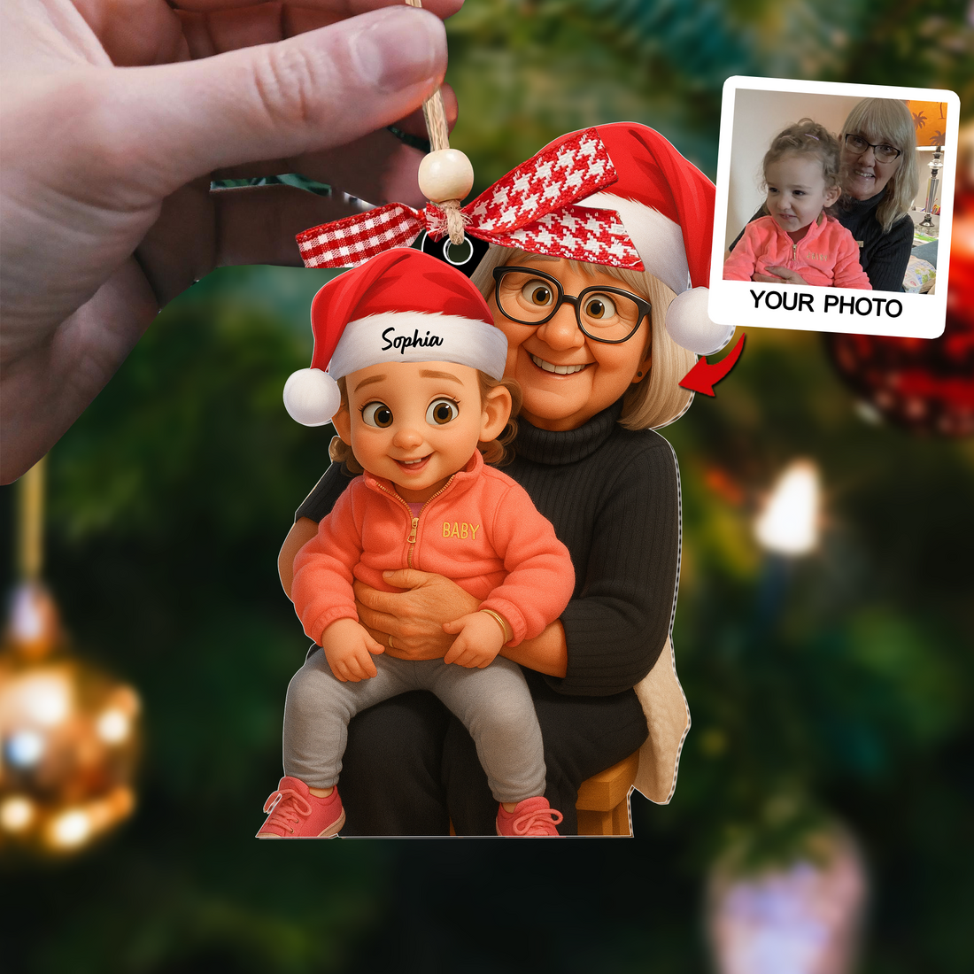 Custom Photo Ornament, Family Picture Christmas Ornament, Personalized Gift for Grandma, Acrylic Keepsake Ornament