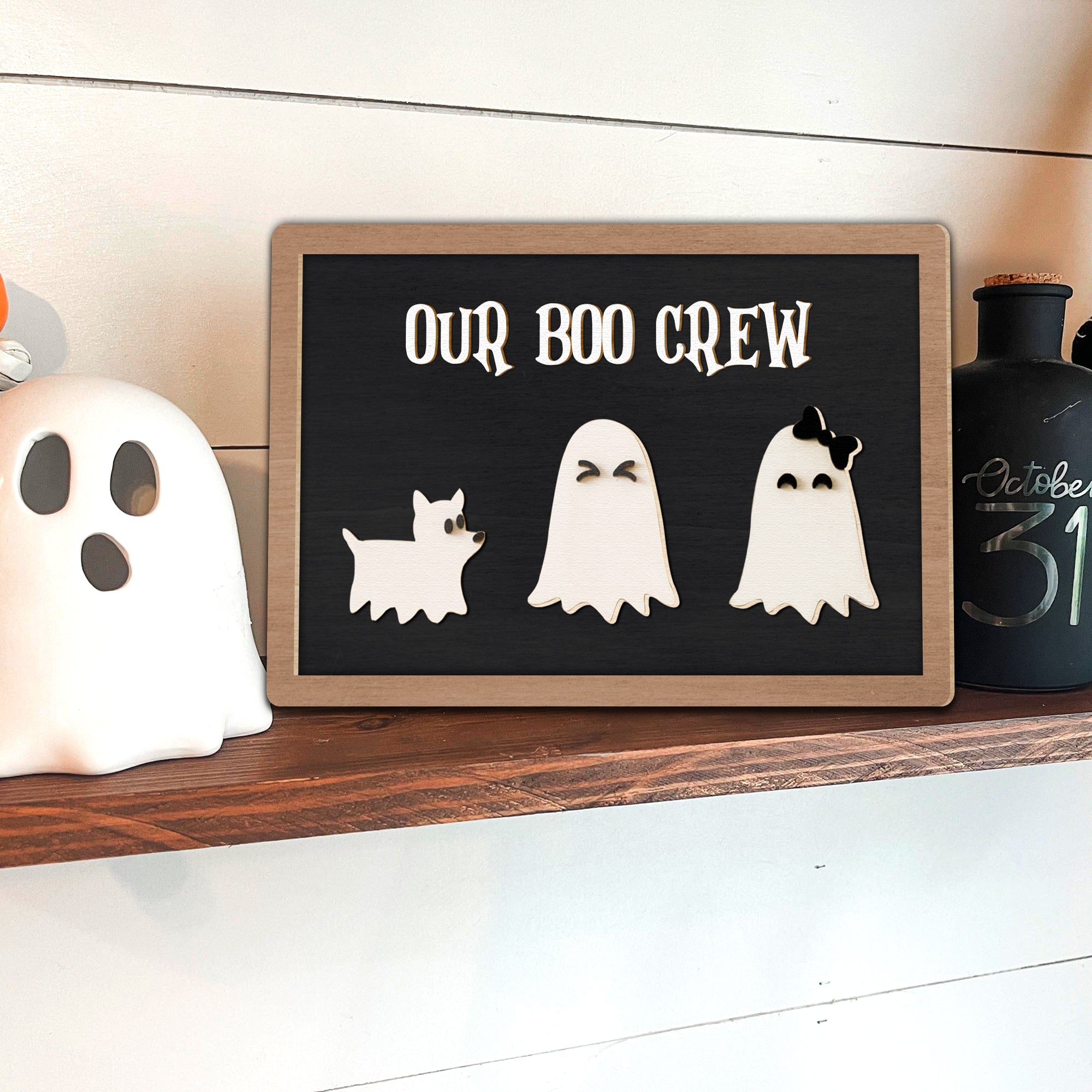 Personalized Halloween Sign, Ghost Family Sign, Ghost Decoration, Halloween Gift,  Spooky Cute Decor, Shelf Sitter Mantel | KindlyToys