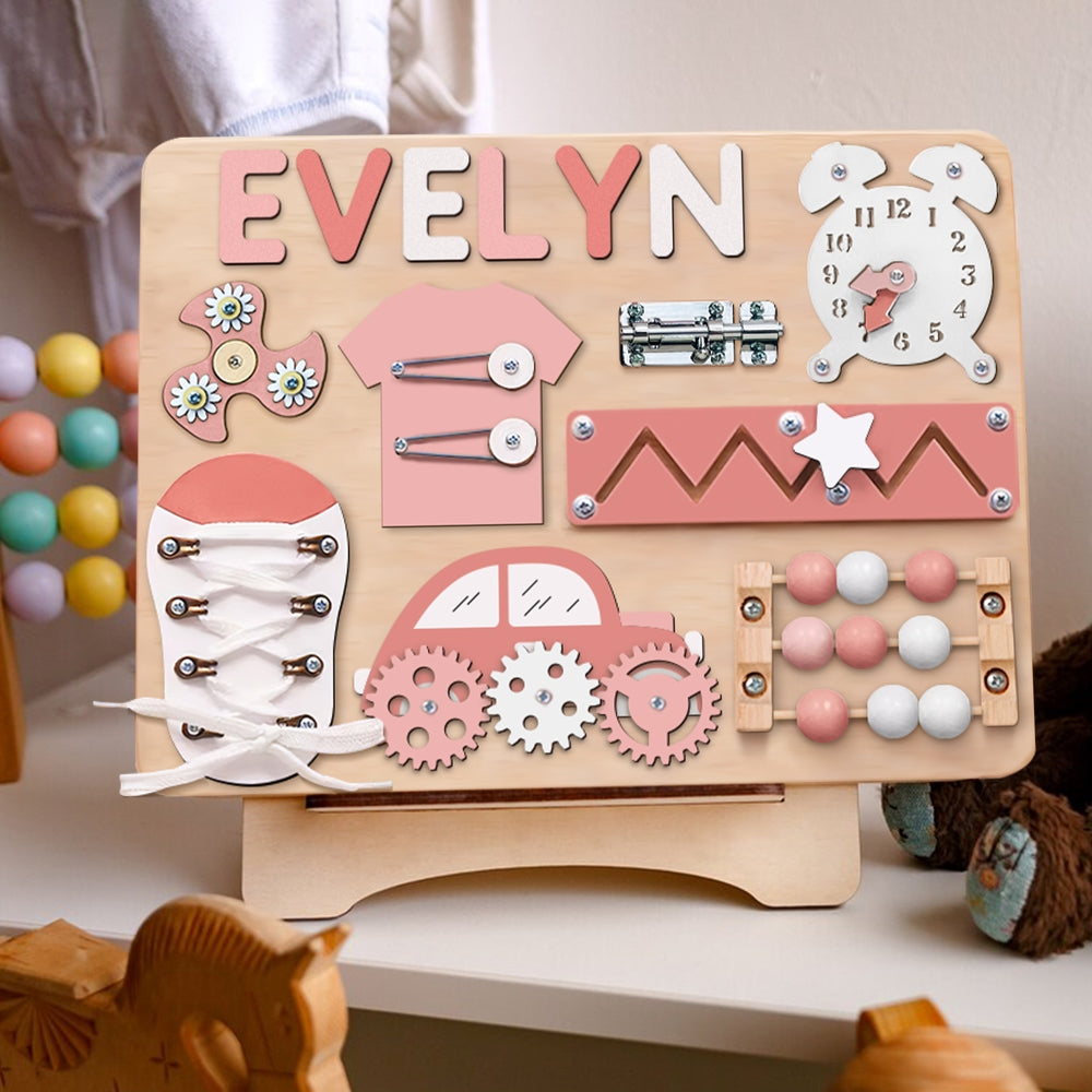 Customized Busy Board With Baby Name - Wooden Montessori Toys | KindlyToys, BB24