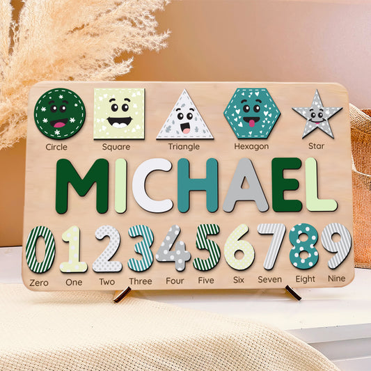 Kindlytoys Personalized Toys For Toddler, Kids Wooden Name Puzzle, Shape & Number Puzzle, NP20