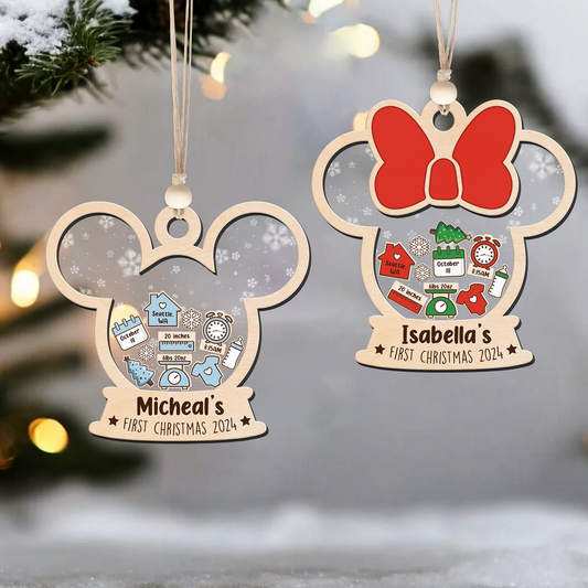 4D Shaked Mickey Minnie Ornament, Baby's First Christmas Ornament CF194 - Kindlytoys