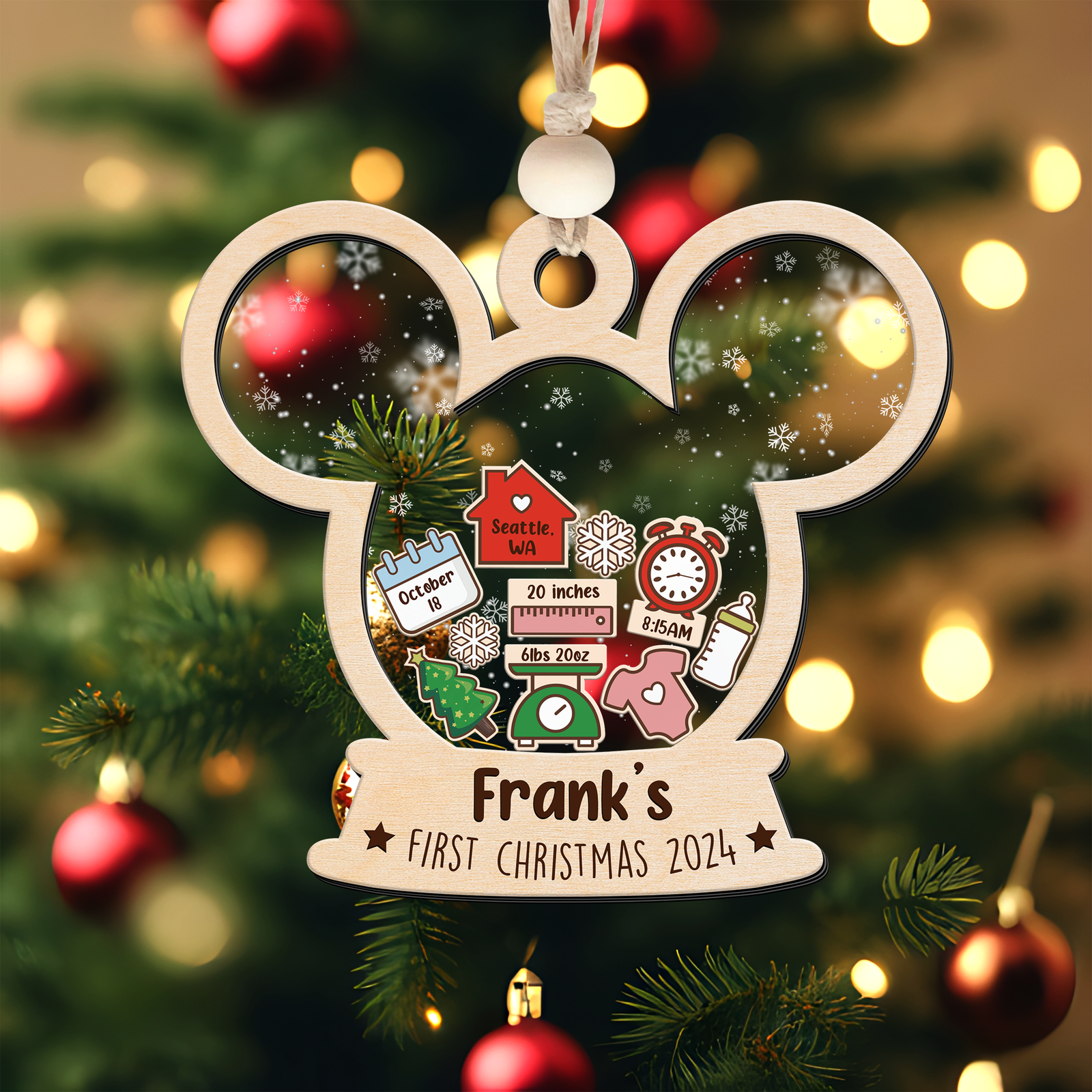 4D Shaked Mickey Minnie Ornament, Baby's First Christmas Ornament CF194 - Kindlytoys