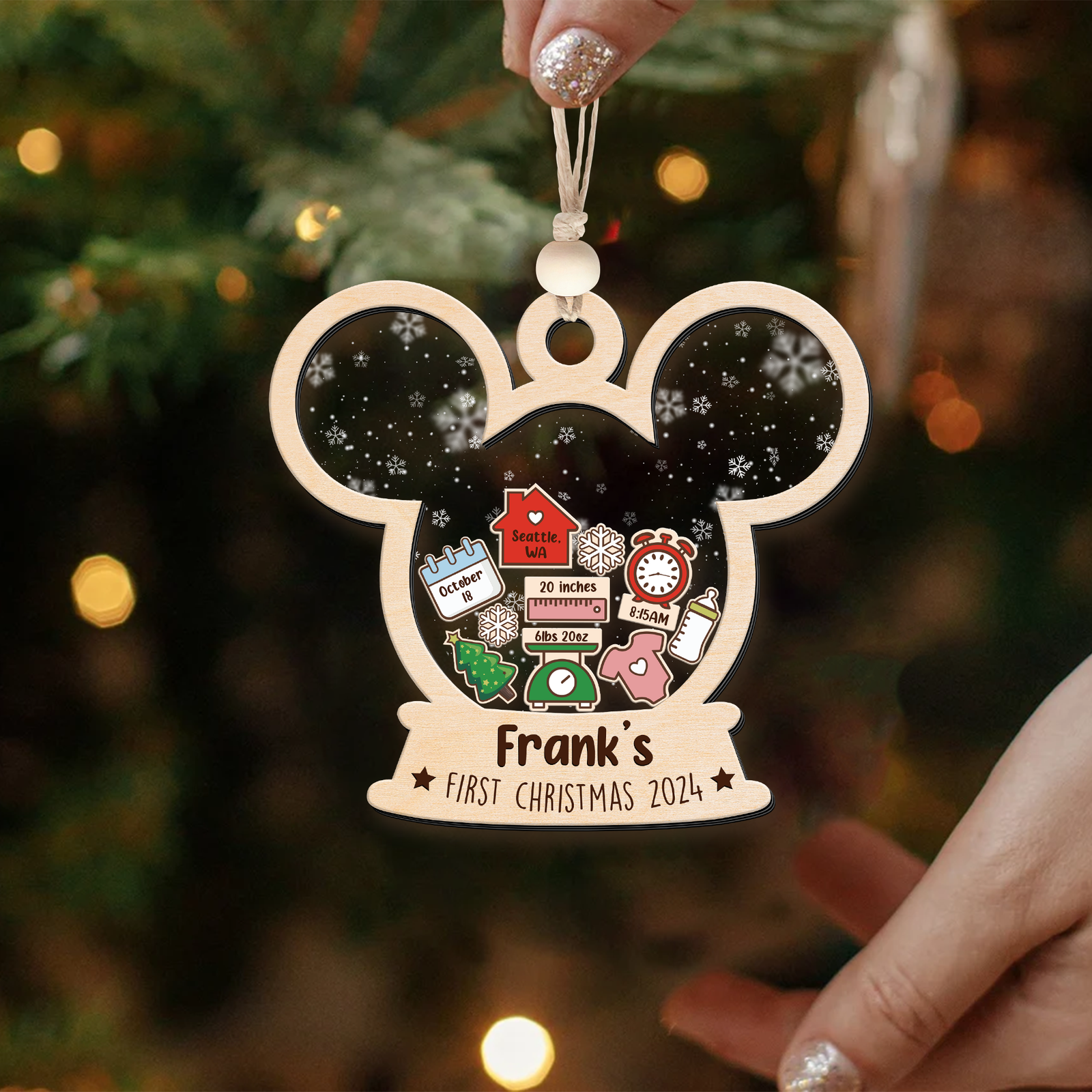 4D Shaked Mickey Minnie Mouse Ornament, Disney Baby's First