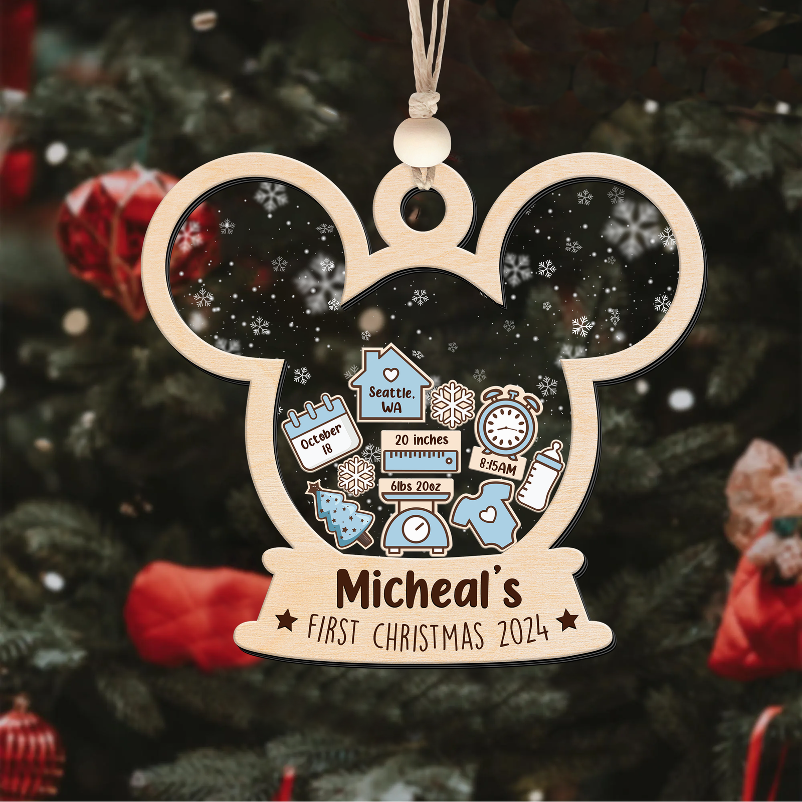 4D Shaked Mickey Minnie Ornament, Baby's First Christmas Ornament CF194 - Kindlytoys
