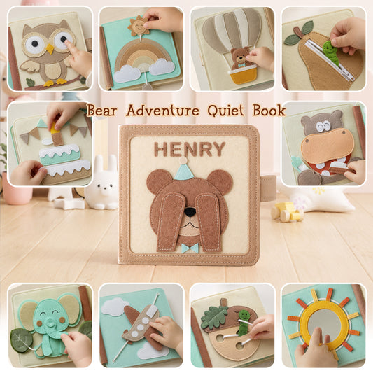 Teddy Theme - Personalized Busy Book For Kids, Handmade Felt Quite Book, Montessori Fabric Busy Book (Copy) (Copy)