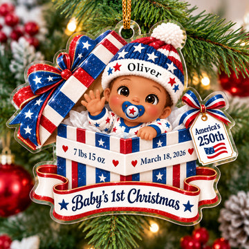 Personalized Baby's First Christmas Ornament, Custom Name Baby Birth Stats Patriotic Acrylic Christmas Ornament, Newborn Keepsake Gift CO53