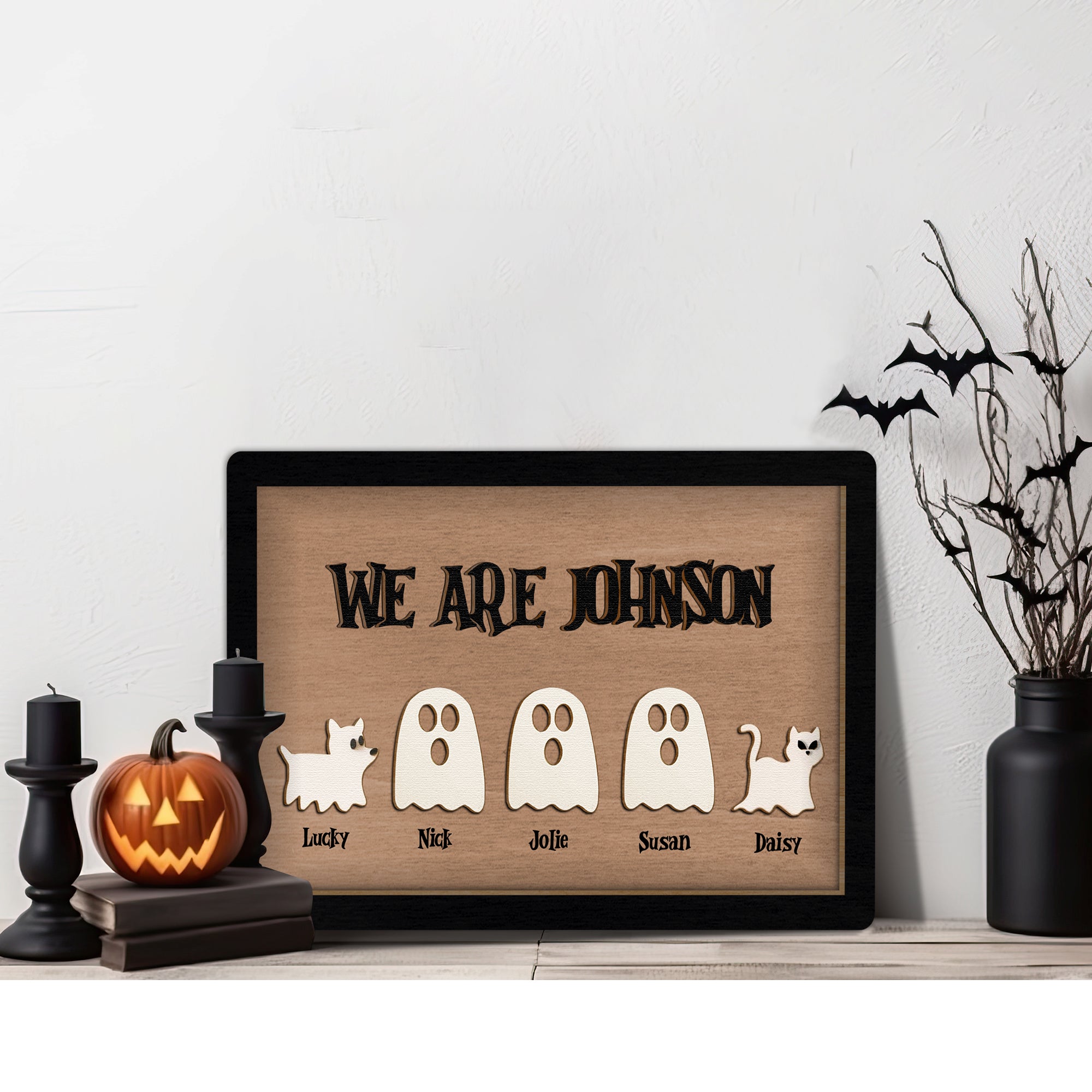 Personalized Halloween Sign, Ghost Family Sign, Ghost Decoration, Halloween Gift,  Spooky Cute Decor, Shelf Sitter Mantel | KindlyToys