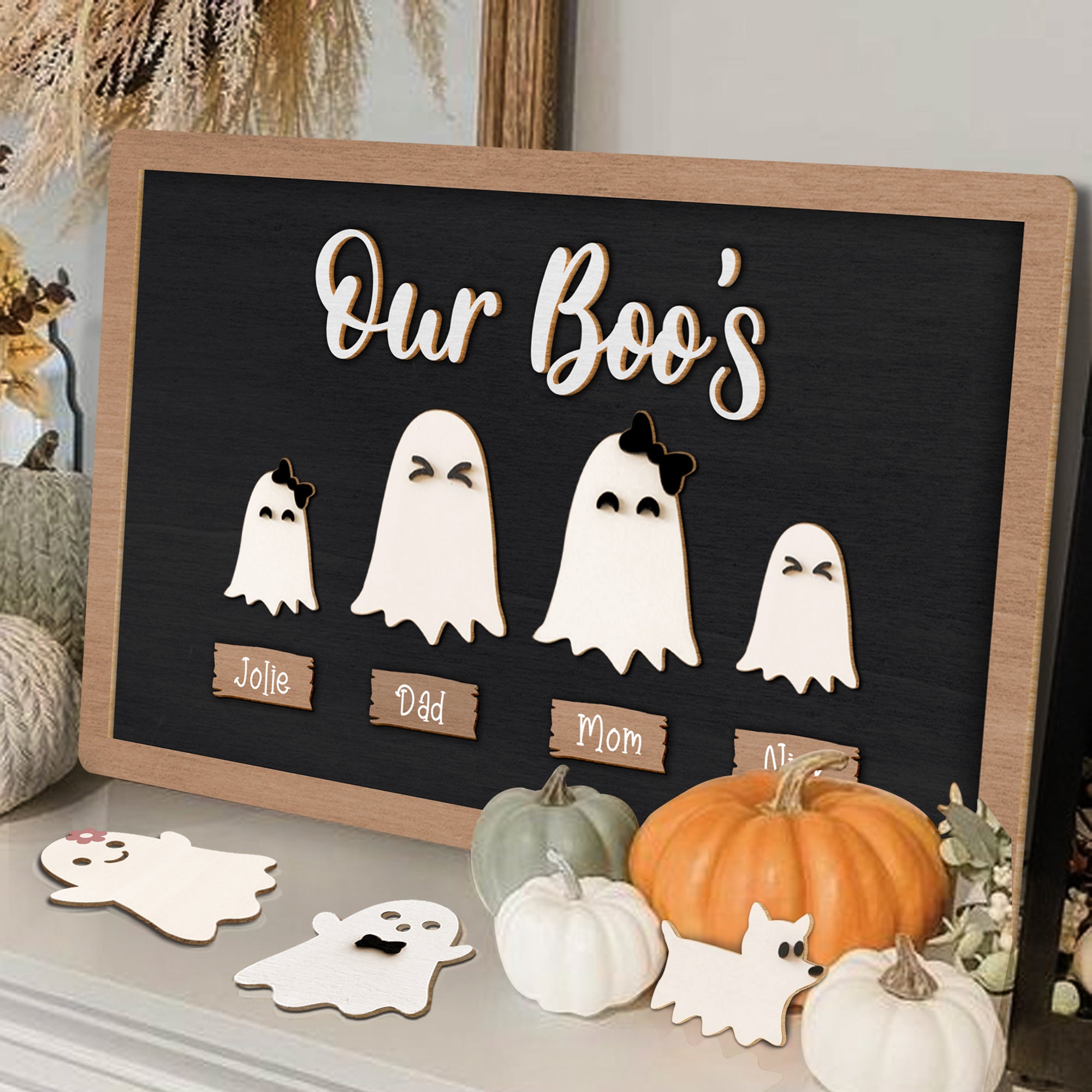 Custom Ghost Family, Ghost Family With Pets, Family Halloween Sign, Halloween Family Art, Spooky Decor, Family Wood Sign | KindlyToys