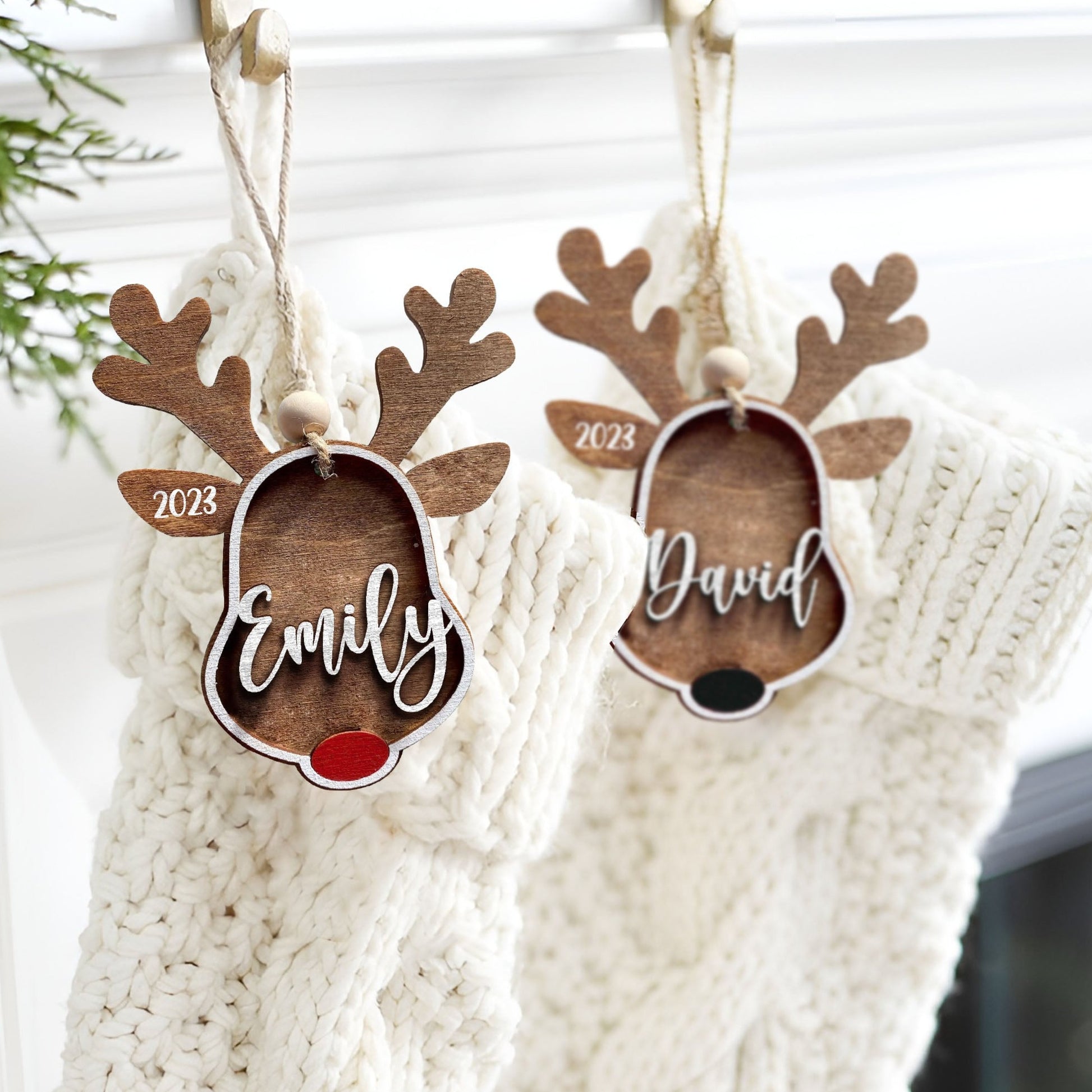 Reindeer Christmas Ornaments Personalized Gift for Kids Wooden Tree Decor  Gift Name Tags 