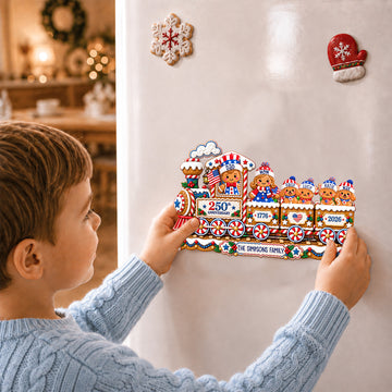 Personalized Gingerbread Family Magnet, USA 250th Patriotic Christmas Refrigerator Decoration MG23