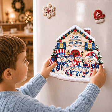 Personalized Snowman Family Magnet, USA 250th Patriotic Christmas House Refrigerator Decoration MG023