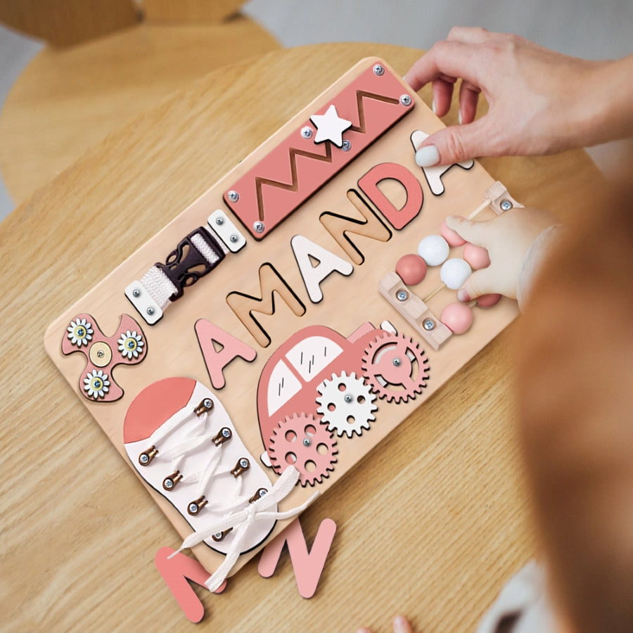 Personalized Busy Board - Wooden Montessori Toys | KindlyToys, BB29