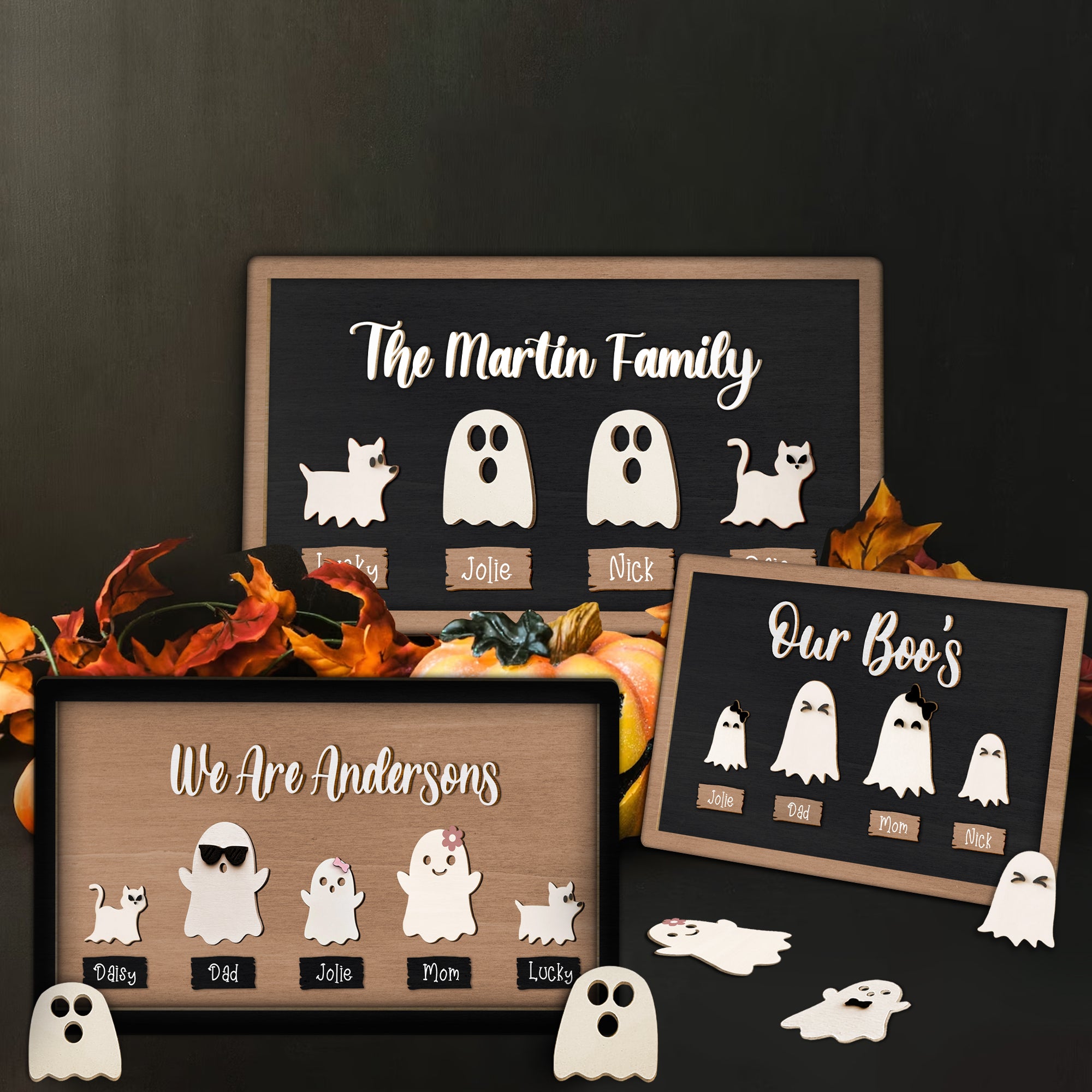 Custom Ghost Family, Ghost Family With Pets, Family Halloween Sign, Halloween Family Art, Spooky Decor, Family Wood Sign | KindlyToys