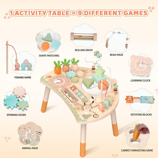 9-in-1 Montessori Wooden Activity Table for Toddlers