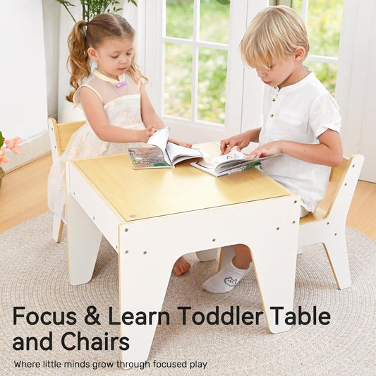 4-in-1 Kids Activity Table with Chairs, Wooden Construction Play Table Compatible with Large & Small Bricks, Chalkboard & Hidden Storage