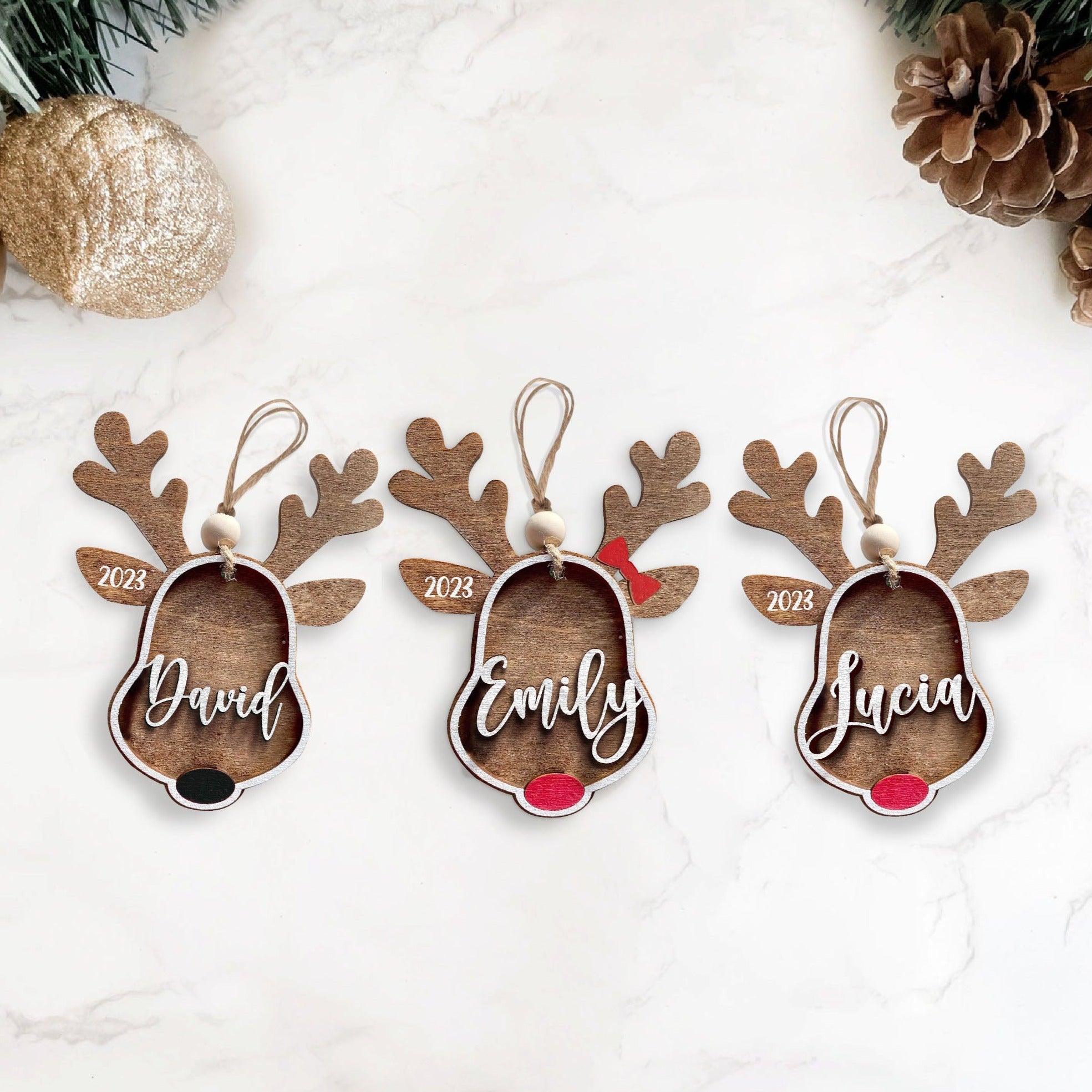 Personalized reindeer 2023 christmas ornament, wooden ornaments, Custo