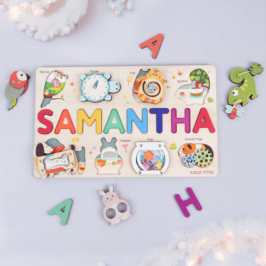 Personalized Pet-Themed Name Puzzle Board, Montessori Sensory Toy for Toddlers NP55