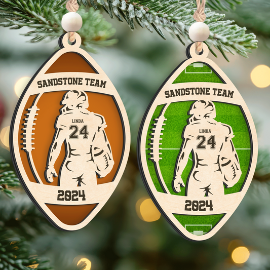 Personalized American Football Ornament, Football Player 2 Layered Wooden Ornament, CF922